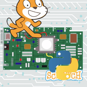 scratch logo and microbit graphic